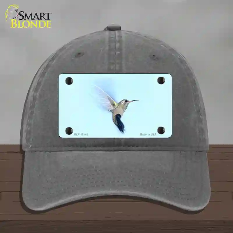 HAT08-MLP-11245 Hummingbird in Flight, Blue Novelty License Plate Hat - Unconstructed Cotton - Charcoal