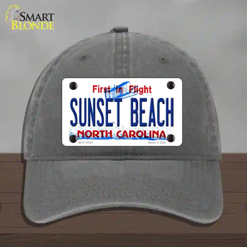 HAT08-MLP-11247 Sunset Beach North Carolina State Novelty License Plate Hat, Unconstructed Cotton - Charcoal