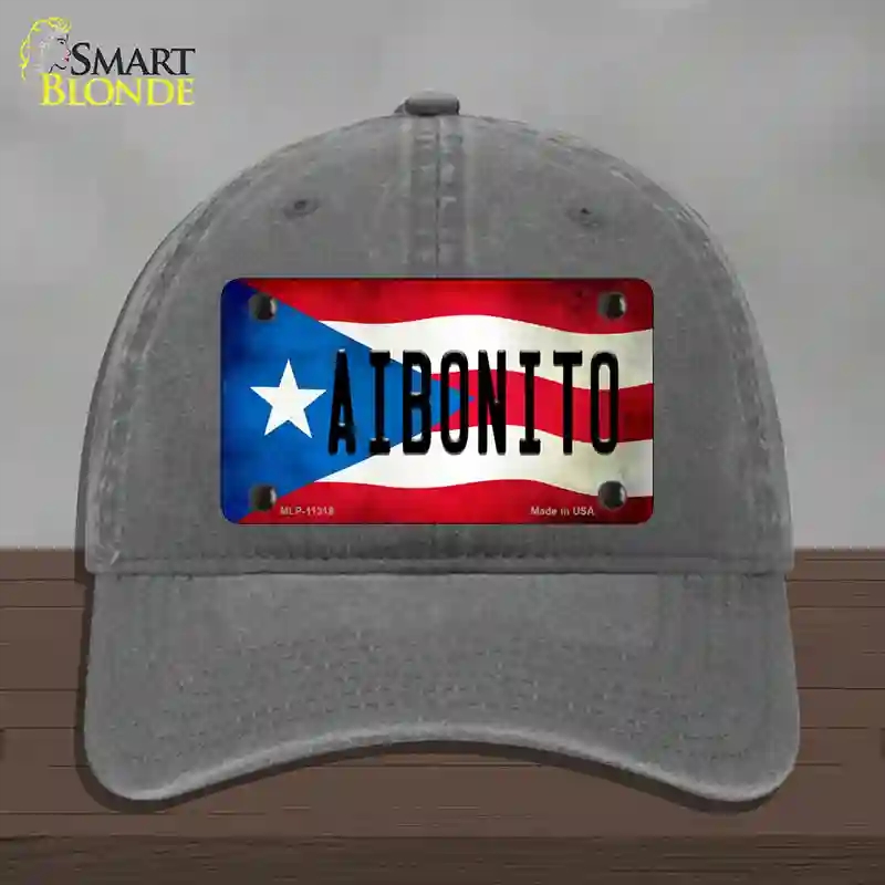 HAT08-MLP-11319 Aibonito Puerto Rico Flag Novelty License Plate Hat, Unconstructed Cotton - Charcoal