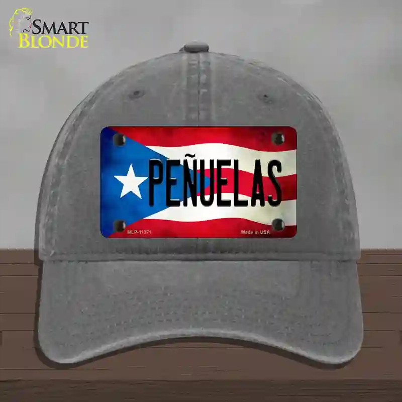 HAT08-MLP-11371 Penuelas Puerto Rico Flag Novelty License Plate Hat, Unconstructed Cotton - Charcoal