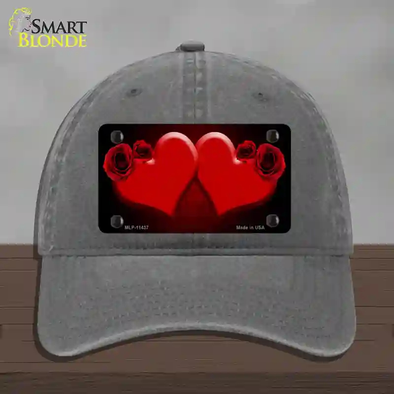 HAT08-MLP-11437 Hearts Over Roses in Red Novelty License Plate Hat, Unconstructed Cotton - Charcoal