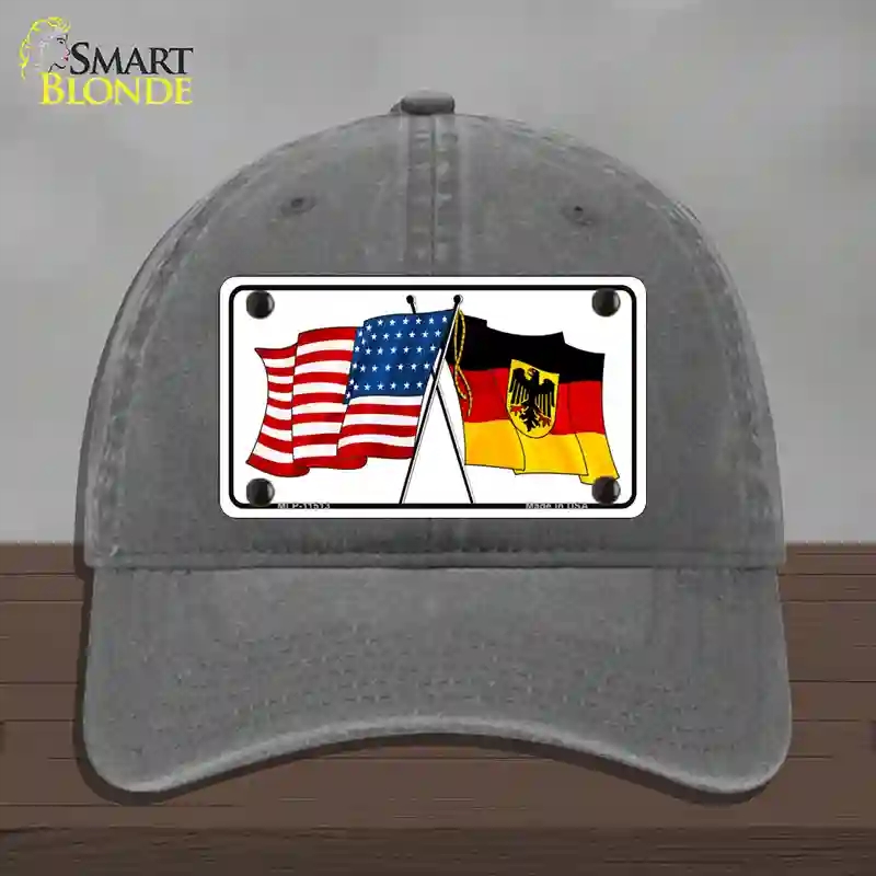 HAT08-MLP-11513 Germany Crossed US Flag Novelty License Plate Hat, Unconstructed Cotton - Charcoal