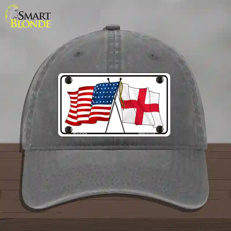 HAT08-MLP-11516 England Crossed US Flag Novelty License Plate Hat, Unconstructed Cotton - Charcoal