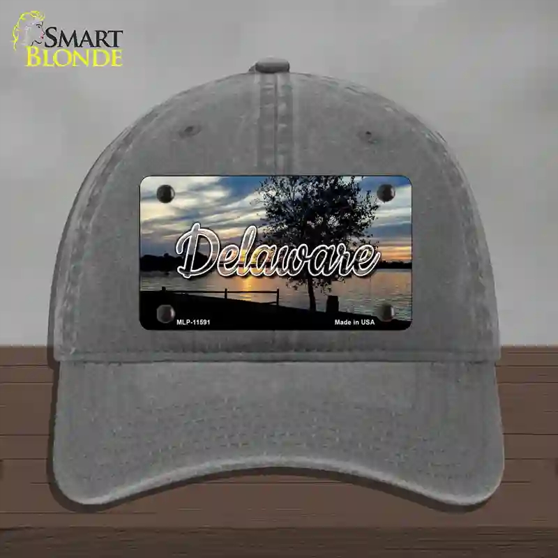 HAT08-MLP-11591 Delaware River Sunset State Novelty License Plate Hat, Unconstructed Cotton - Charcoal