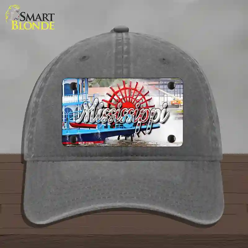 HAT08-MLP-11609 Mississippi Boat State Novelty License Plate Hat, Unconstructed Cotton - Charcoal