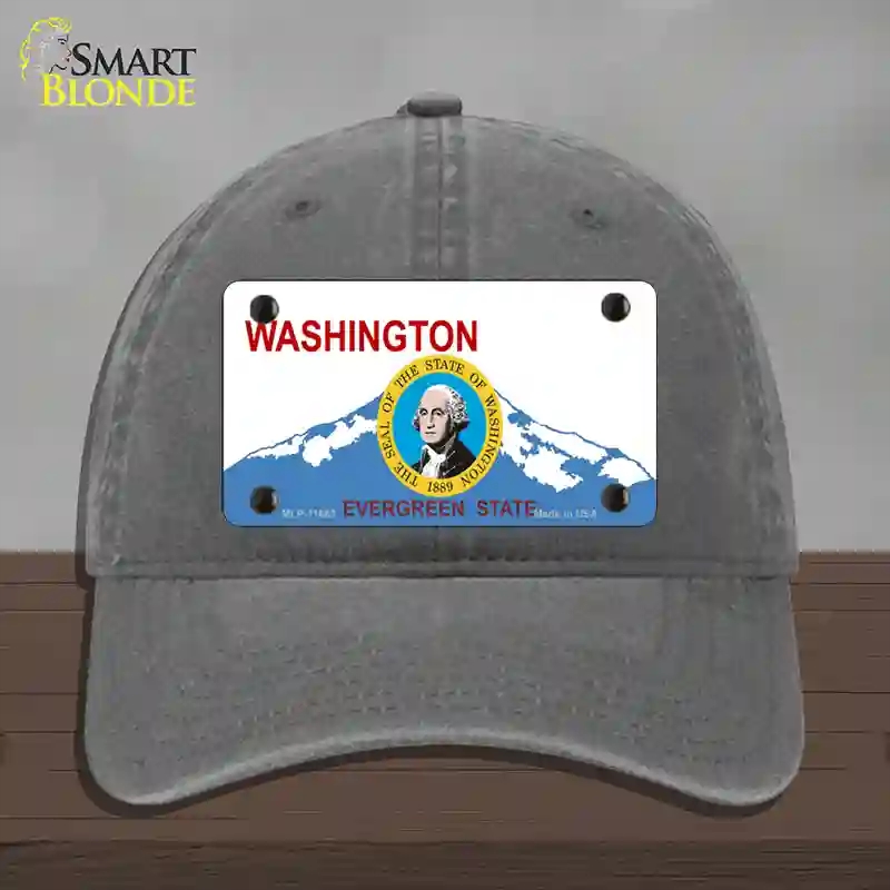 HAT08-MLP-11683 Washington Seal & State Novelty License Plate Hat, Unconstructed Cotton - Charcoal