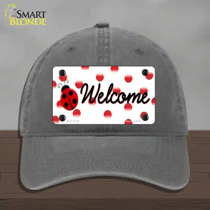 HAT08-MLP-11726 Welcome Ladybug Novelty License Plate Hat, Unconstructed Cotton - Charcoal