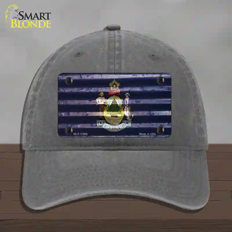 HAT08-MLP-11960 Maine Corrugated Flag Novelty License Plate Hat, Unconstructed Cotton - Charcoal