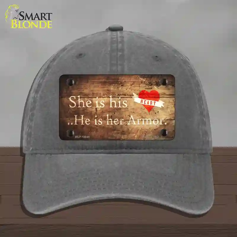 HAT08-MLP-12046 His Heart Her Armor Novelty License Plate Hat, Unconstructed Cotton - Charcoal