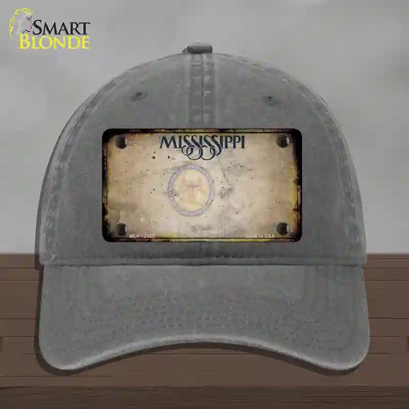 HAT08-MLP-12183 Mississippi Great Seal Rusty Blank Novelty License Plate Hat, Unconstructed Cotton - Charcoal