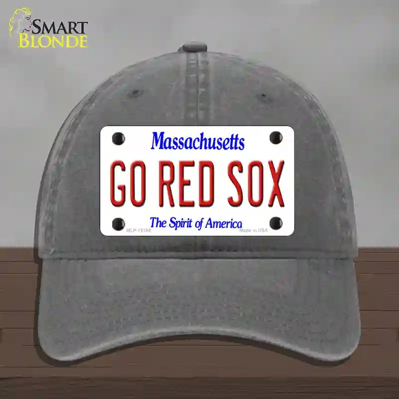 HAT08-MLP-12185 Go Red Sox Massachusetts Novelty License Plate Hat, Unconstructed Cotton - Charcoal