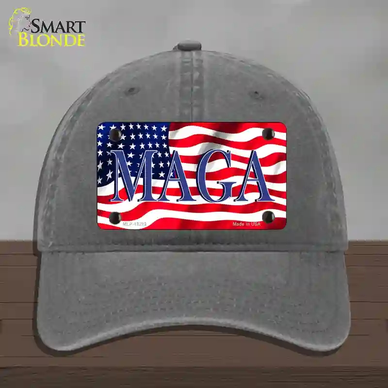 HAT08-MLP-12212 MAGA Flag Novelty License Plate Hat, Unconstructed Cotton - Charcoal