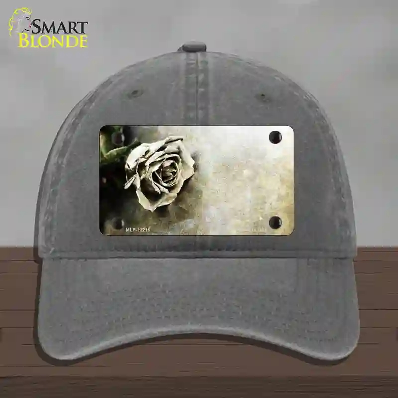 HAT08-MLP-12215 Black & White Rose Novelty License Plate Hat, Unconstructed Cotton - Charcoal