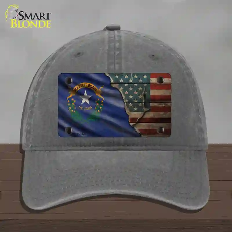 HAT08-MLP-12407 Nevada & American Flag Novelty License Plate Hat, Unconstructed Cotton - Charcoal