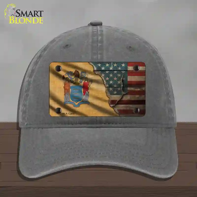 HAT08-MLP-12409   Jersey & American Flag Novelty License Plate Hat, Unconstructed Cotton - Charcoal