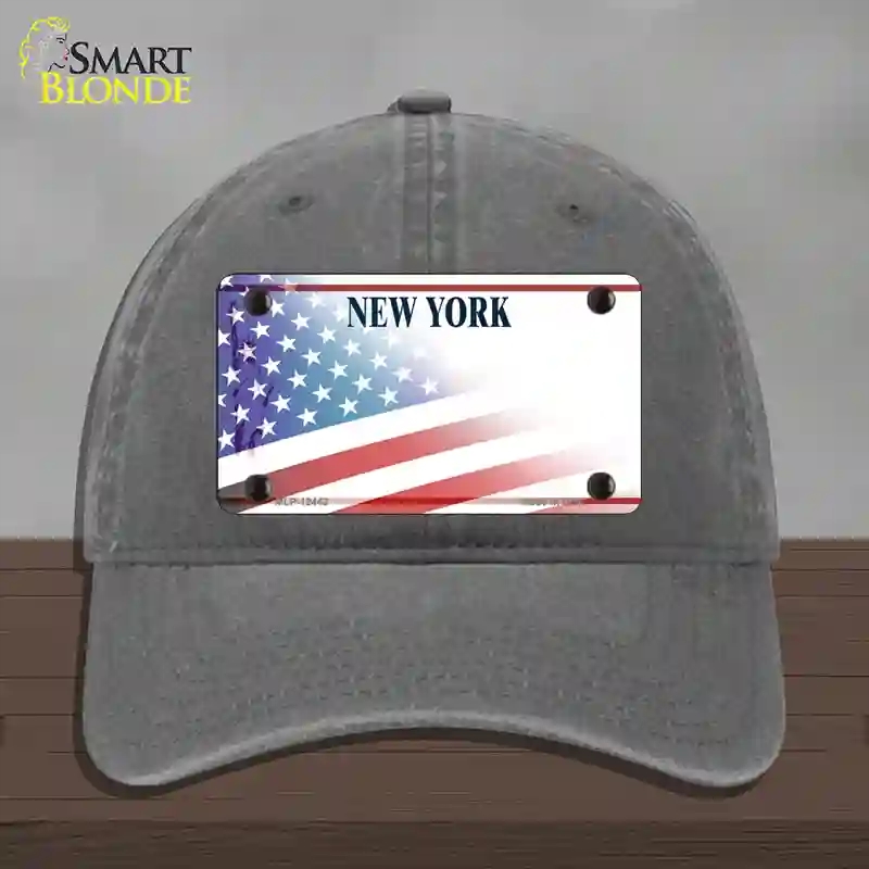 HAT08-MLP-12442   York Liberty American Flag Novelty License Plate Hat, Unconstructed Cotton - Charcoal