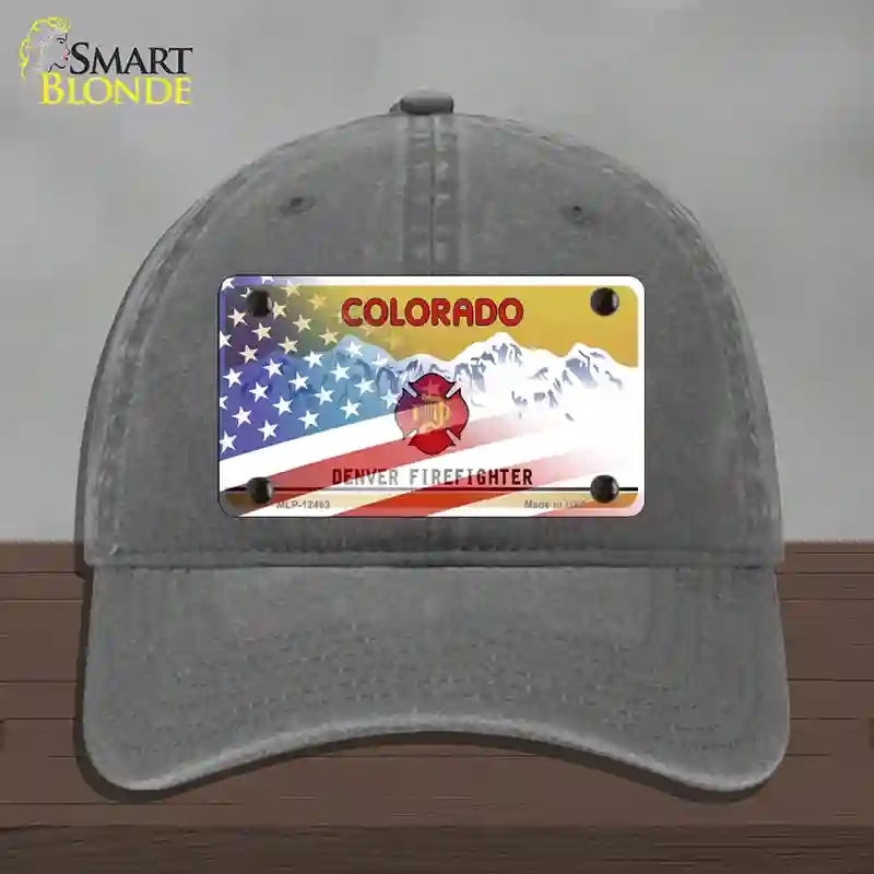 HAT08-MLP-12463 Colorado Firefighter American Flag Novelty License Plate Hat, Unconstructed Cotton - Charcoal