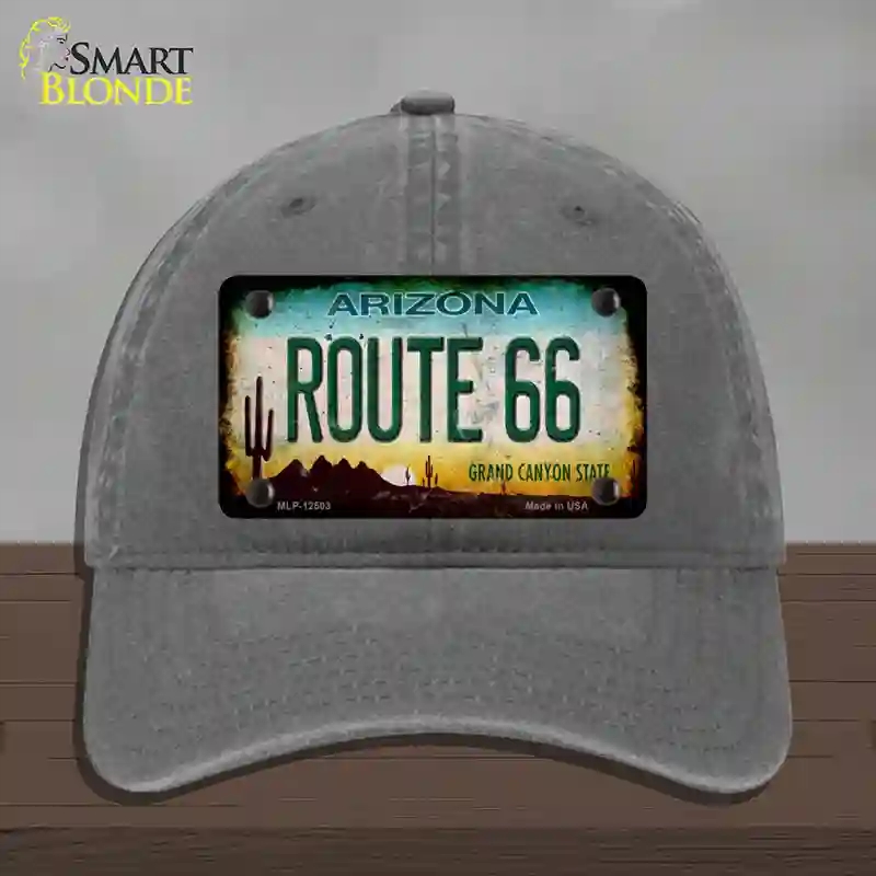 HAT08-MLP-12503 Route 66 Arizona Rusty Novelty License Plate Hat, Unconstructed Cotton - Charcoal