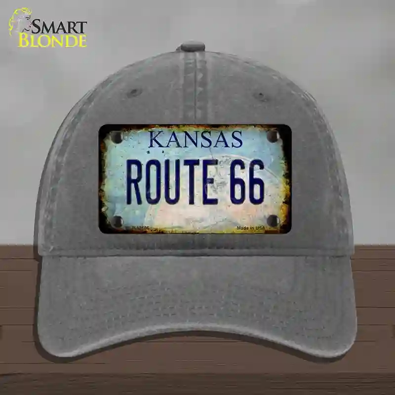 HAT08-MLP-12506 Route 66 Kansas Rusty Novelty License Plate Hat, Unconstructed Cotton - Charcoal
