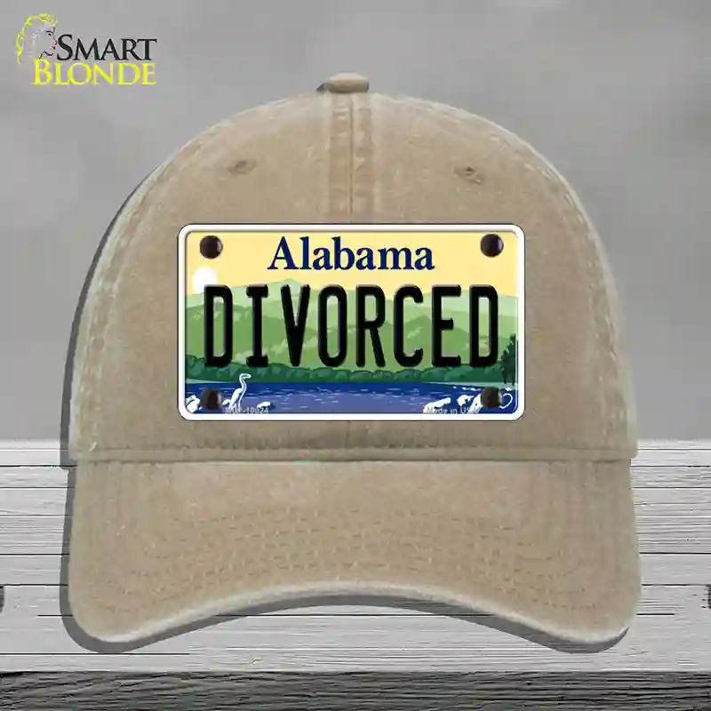 HAT09-MLP-10024 Divorced Alabama Novelty License Plate Hat, Unconstructed Cotton - Khaki