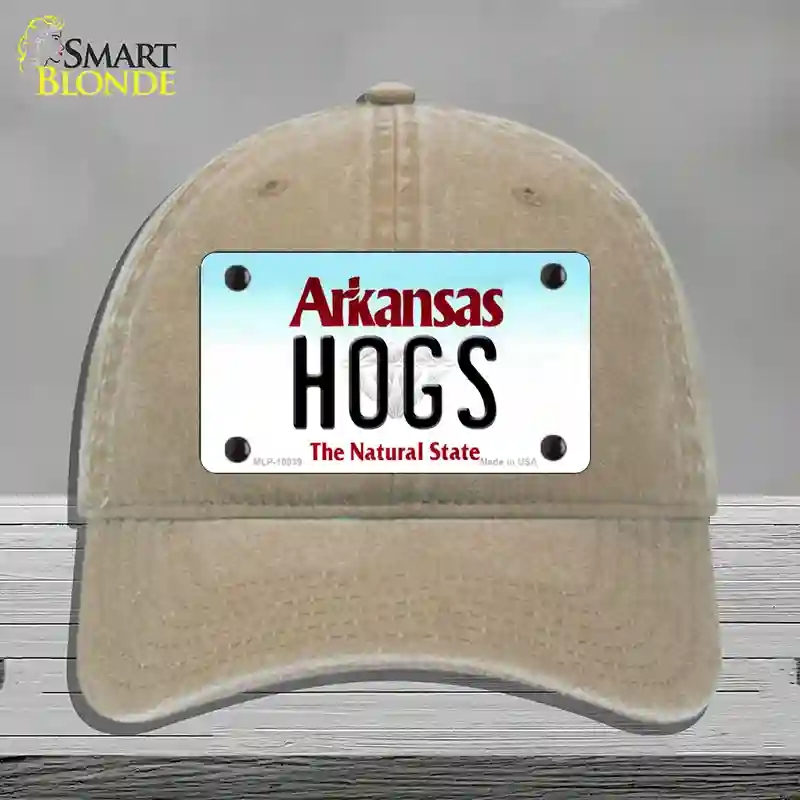 HAT09-MLP-10039 Hogs Arkansas Novelty License Plate Hat, Unconstructed Cotton - Khaki