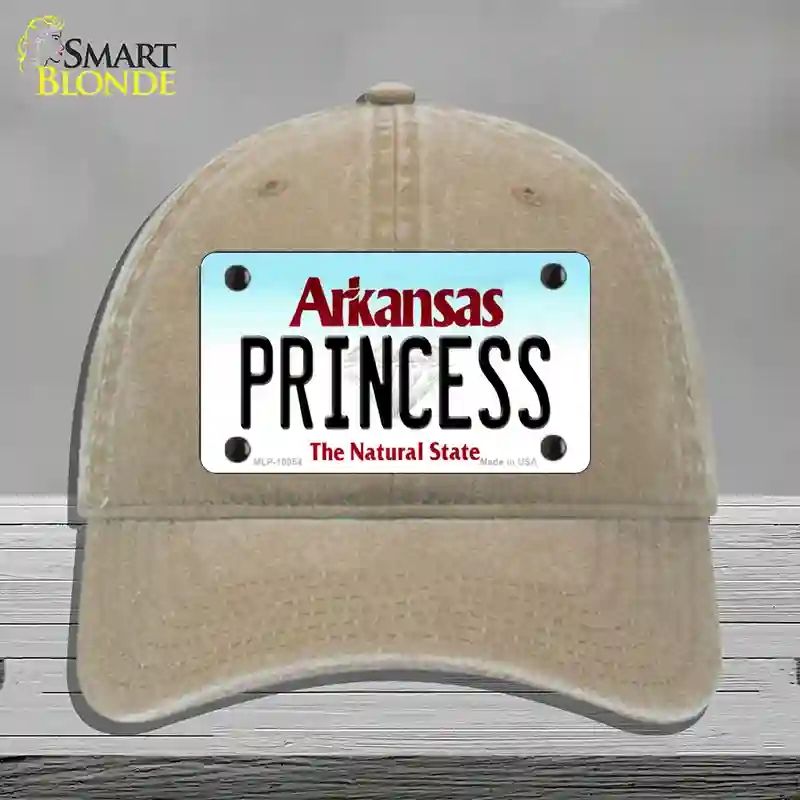 HAT09-MLP-10054 Princess Arkansas Novelty License Plate Hat, Unconstructed Cotton - Khaki