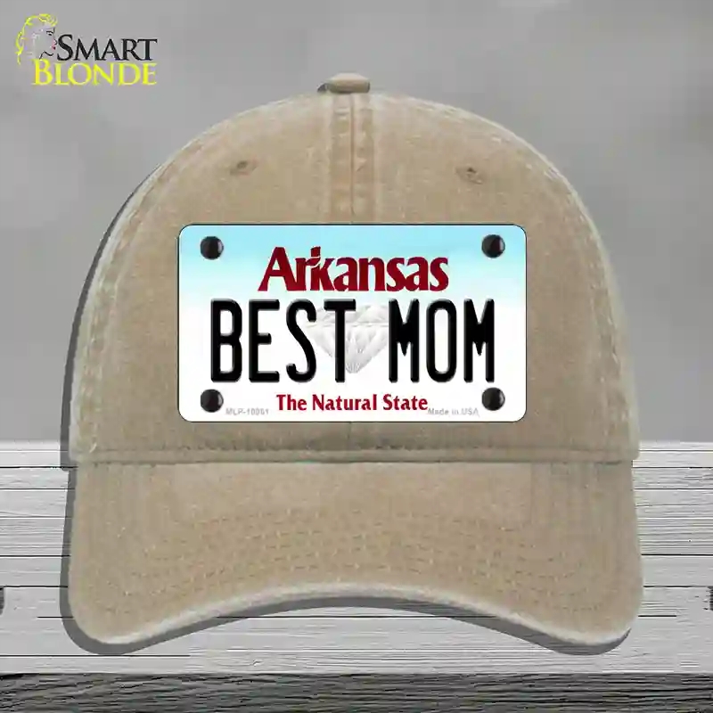 HAT09-MLP-10061 Best Mom Arkansas Novelty License Plate Hat, Unconstructed Cotton - Khaki