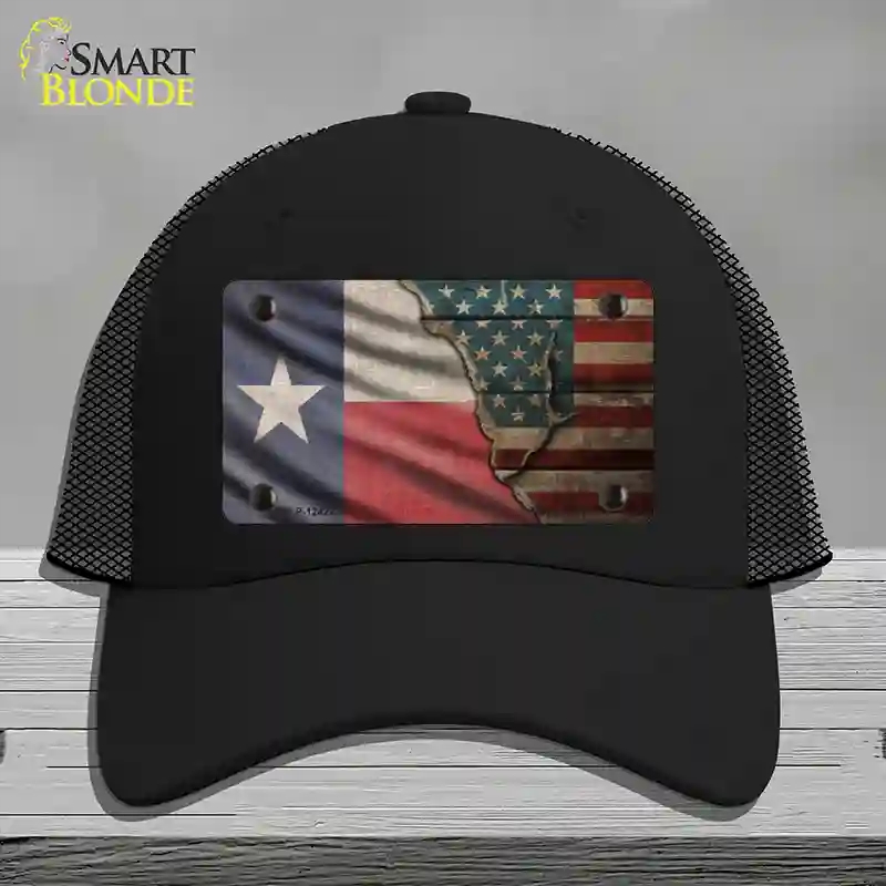 HAT01-MLP-12422 Texas & American Flag Novelty License Plate Hat, Mesh - Black