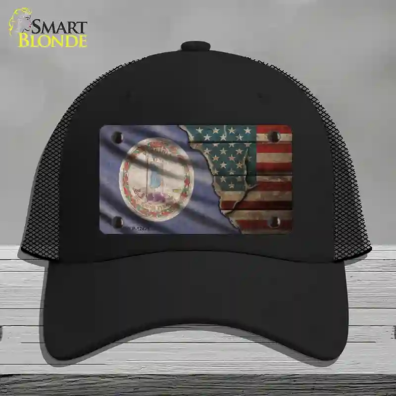 HAT01-MLP-12425 Virginia & American Flag Novelty License Plate Hat, Mesh - Black