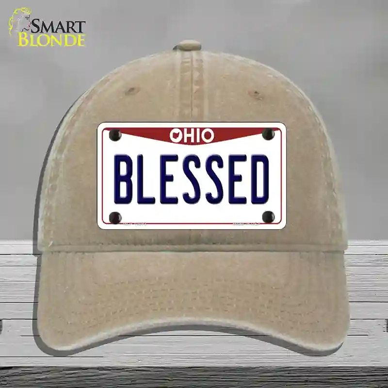 HAT09-MLP-10093 Blessed Ohio Novelty License Plate Hat, Unconstructed Cotton - Khaki