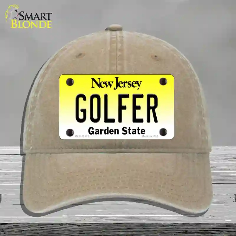 HAT09-MLP-10175 Golfer   Jersey Novelty License Plate Hat, Unconstructed Cotton - Khaki