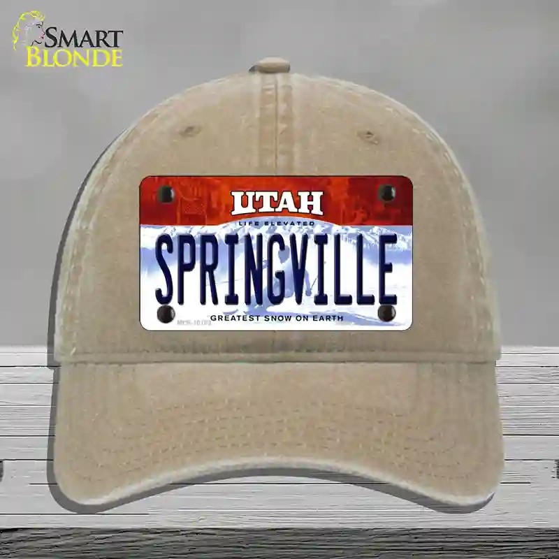 HAT09-MLP-10193 Springville Utah Novelty License Plate Hat, Unconstructed Cotton - Khaki