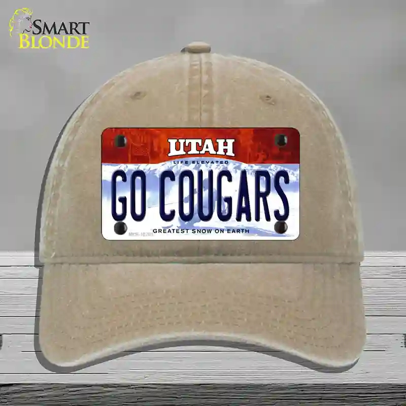 HAT09-MLP-10201 Go Cougars Utah Novelty License Plate Hat, Unconstructed Cotton - Khaki