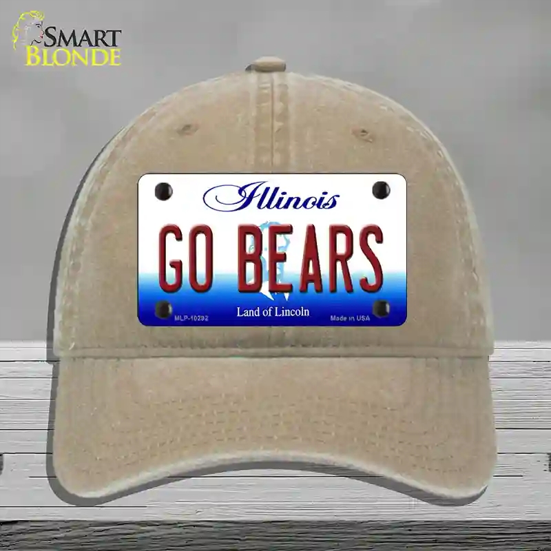 HAT09-MLP-10292 Go Bears Illinois Novelty License Plate Hat, Unconstructed Cotton - Khaki