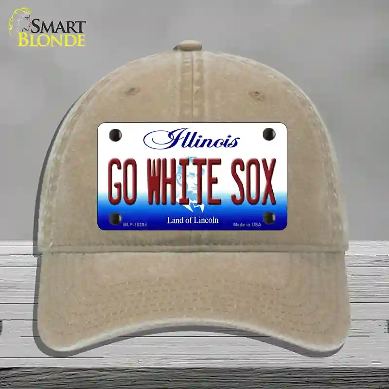 HAT09-MLP-10294 Go White Sox Illinois Novelty License Plate Hat, Unconstructed Cotton - Khaki