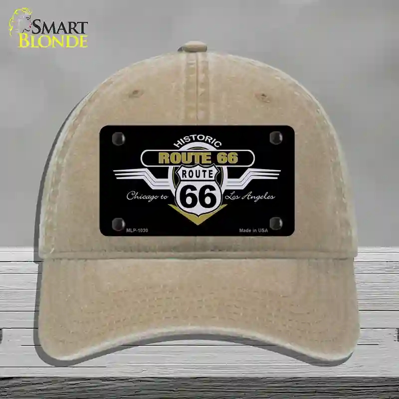 HAT09-MLP-1030 Route 66 Shield Wings Novelty License Plate Hat, Unconstructed Cotton - Khaki
