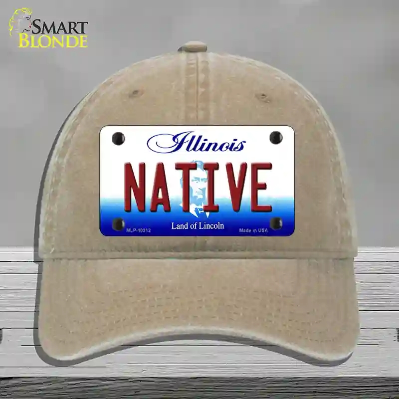 HAT09-MLP-10312 Native Illinois Novelty License Plate Hat, Unconstructed Cotton - Khaki