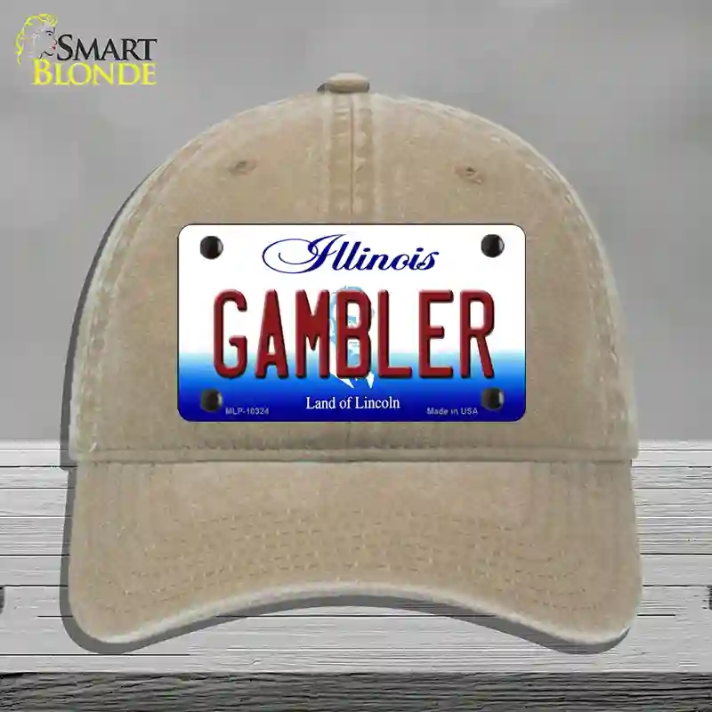 HAT09-MLP-10324 Gambler Illinois Novelty License Plate Hat, Unconstructed Cotton - Khaki