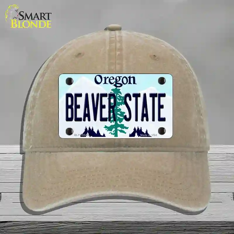 HAT09-MLP-10341 Beaver State Oregon Novelty License Plate Hat, Unconstructed Cotton - Khaki
