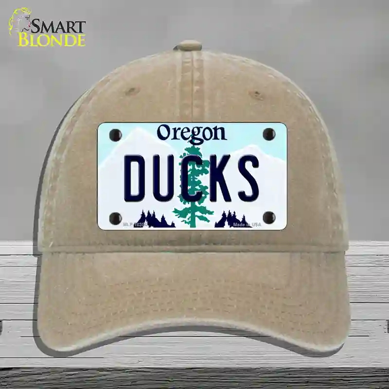 HAT09-MLP-10354 Ducks Oregon Novelty License Plate Hat, Unconstructed Cotton - Khaki