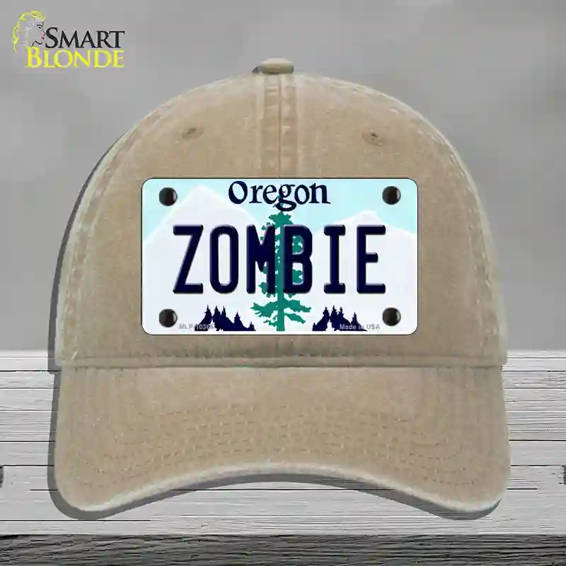 HAT09-MLP-10366 Zombie Oregon Novelty License Plate Hat, Unconstructed Cotton - Khaki