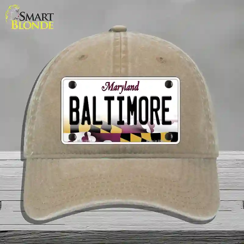 HAT09-MLP-10465 Baltimore Maryland Novelty License Plate Hat, Unconstructed Cotton - Khaki