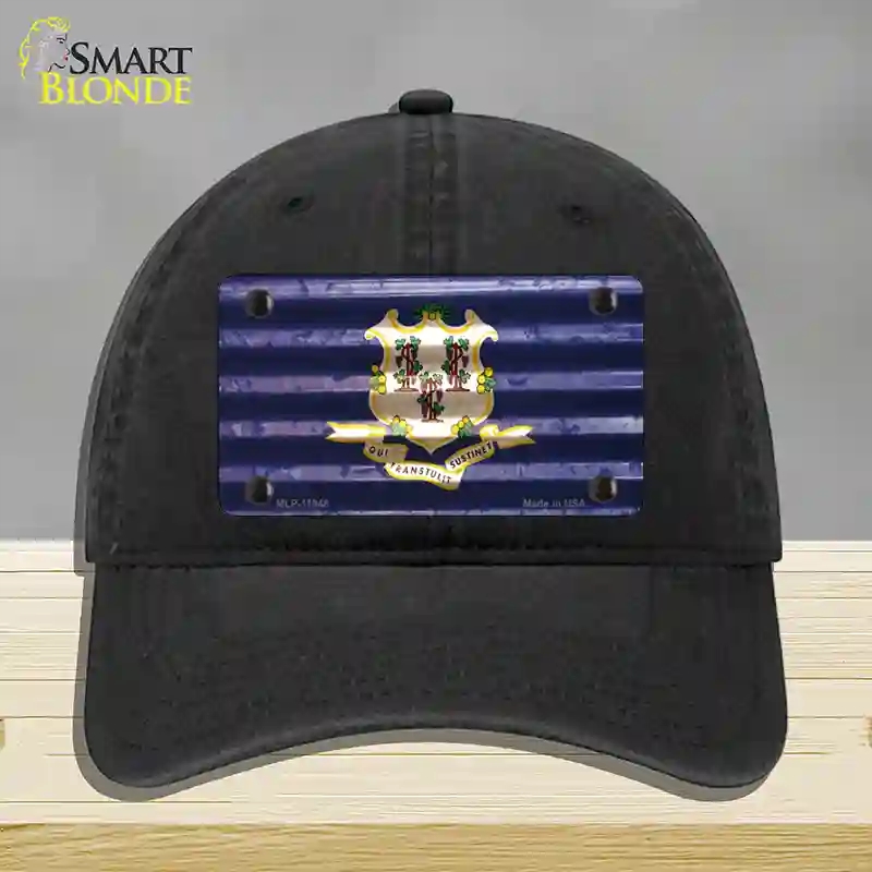 HAT07-MLP-11948 Connecticut Corrugated Flag Novelty License Plate Hat, Unconstructed Cotton - Black