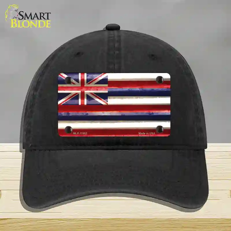 HAT07-MLP-11952 Hawaii Corrugated Flag Novelty License Plate Hat, Unconstructed Cotton - Black