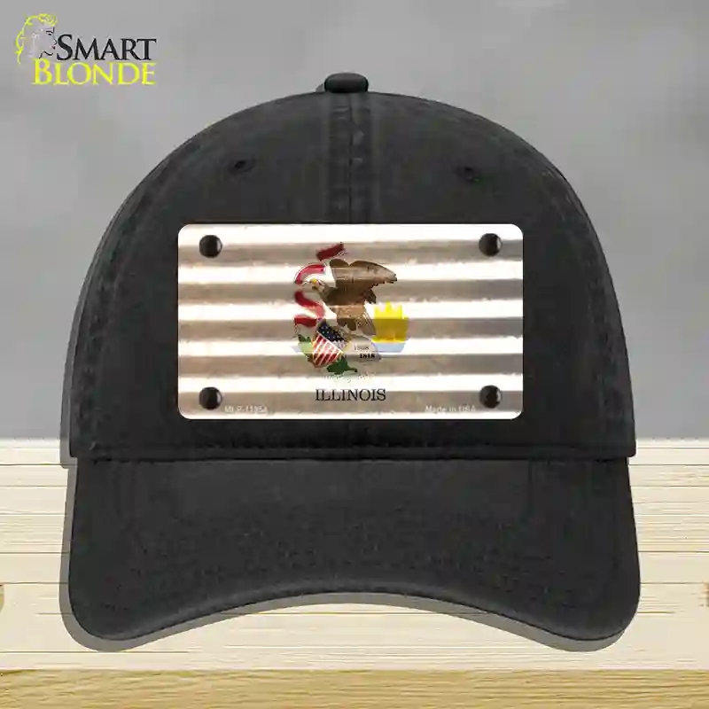 HAT07-MLP-11954 Illinois Corrugated Flag Novelty License Plate Hat, Unconstructed Cotton - Black