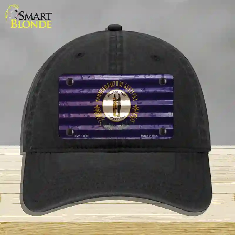 HAT07-MLP-11958 Kentucky Corrugated Flag Novelty License Plate Hat, Unconstructed Cotton - Black
