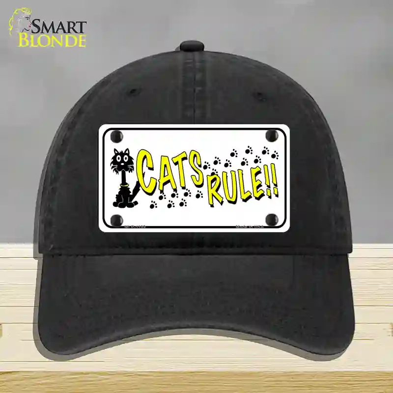 HAT07-MLP-1199 Cats Rule Novelty License Plate Hat, Unconstructed Cotton - Black