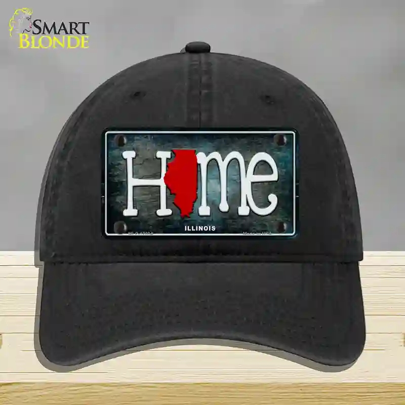 HAT07-MLP-12004 Illinois Home State Outline Novelty License Plate Hat, Unconstructed Cotton - Black