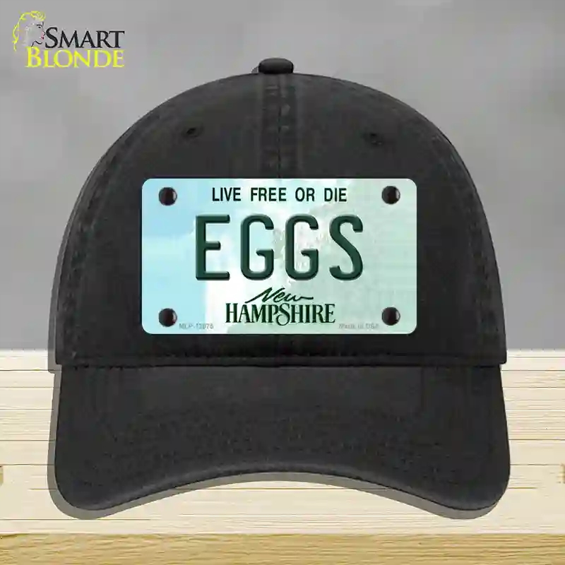 HAT07-MLP-12075 Eggs   Hampshire State Novelty License Plate Hat, Unconstructed Cotton - Black