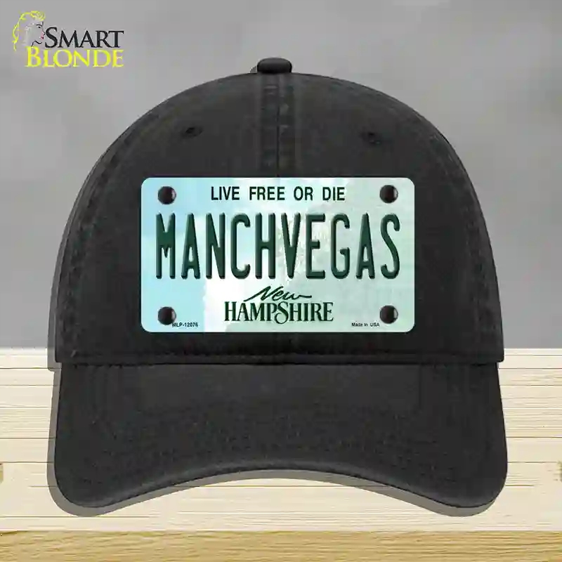 HAT07-MLP-12076 Manchvegas   Hampshire State Novelty License Plate Hat, Unconstructed Cotton - Black